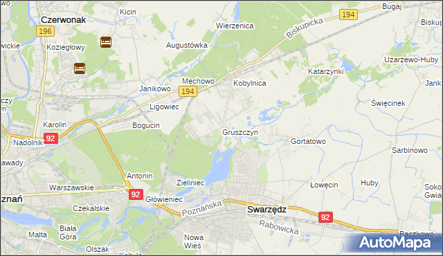 mapa Gruszczyn gmina Swarzędz, Gruszczyn gmina Swarzędz na mapie Targeo