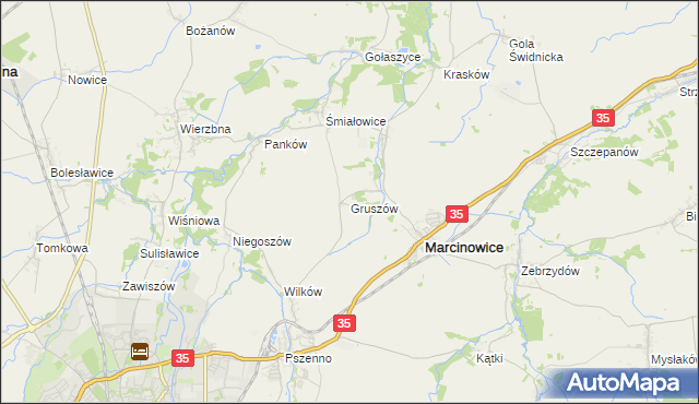 mapa Gruszów gmina Marcinowice, Gruszów gmina Marcinowice na mapie Targeo