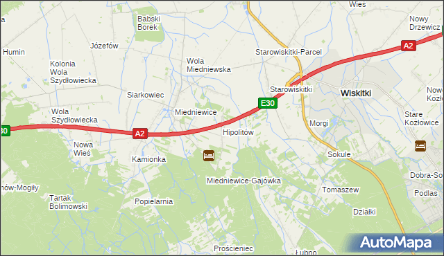 mapa Hipolitów gmina Wiskitki, Hipolitów gmina Wiskitki na mapie Targeo