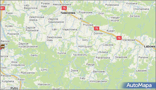 mapa Homrzyska, Homrzyska na mapie Targeo