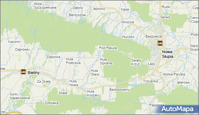 mapa Huta Szklana gmina Bieliny, Huta Szklana gmina Bieliny na mapie Targeo