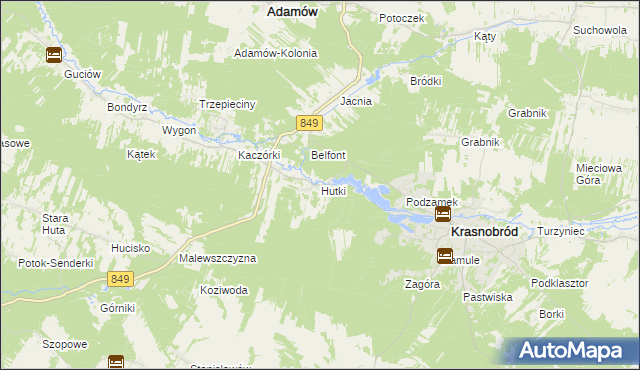 mapa Hutki gmina Krasnobród, Hutki gmina Krasnobród na mapie Targeo