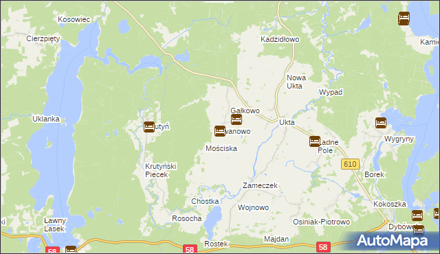 mapa Iwanowo gmina Ruciane-Nida, Iwanowo gmina Ruciane-Nida na mapie Targeo