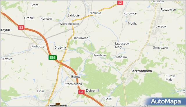 mapa Jakubów gmina Radwanice, Jakubów gmina Radwanice na mapie Targeo