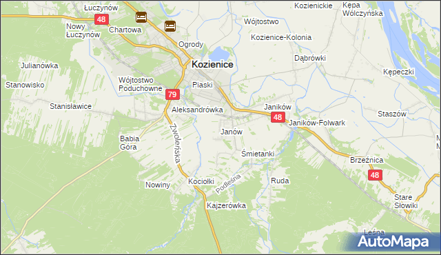mapa Janów gmina Kozienice, Janów gmina Kozienice na mapie Targeo