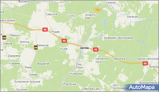 mapa Janów powiat częstochowski, Janów powiat częstochowski na mapie Targeo