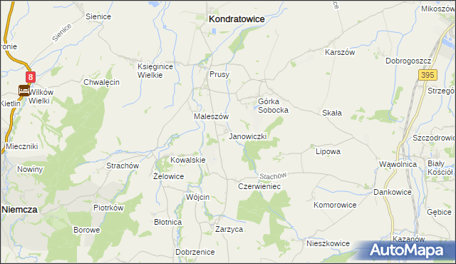 mapa Janowiczki gmina Kondratowice, Janowiczki gmina Kondratowice na mapie Targeo