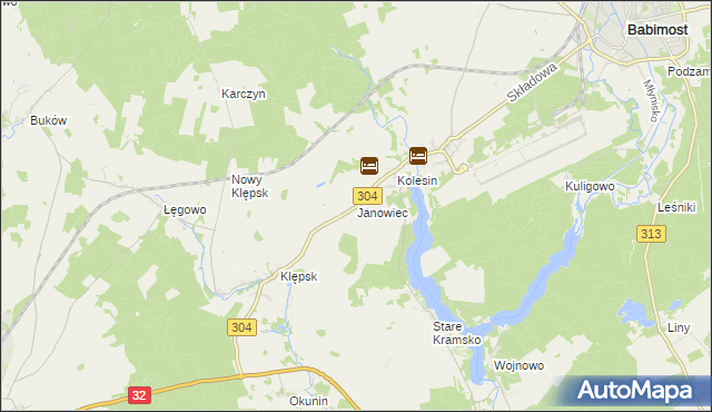 mapa Janowiec gmina Babimost, Janowiec gmina Babimost na mapie Targeo