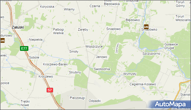 mapa Janowo gmina Zakroczym, Janowo gmina Zakroczym na mapie Targeo