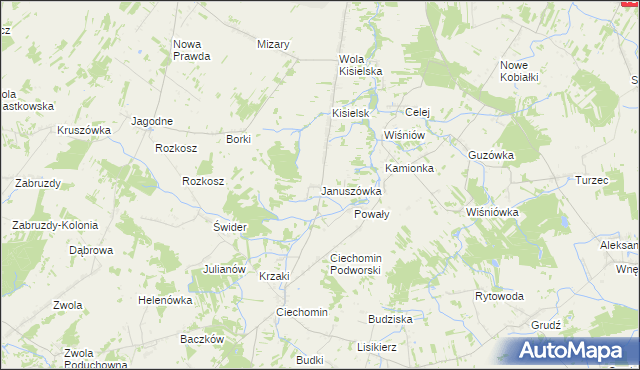 mapa Januszówka gmina Stoczek Łukowski, Januszówka gmina Stoczek Łukowski na mapie Targeo