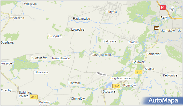 mapa Jarząbkowice gmina Kostomłoty, Jarząbkowice gmina Kostomłoty na mapie Targeo