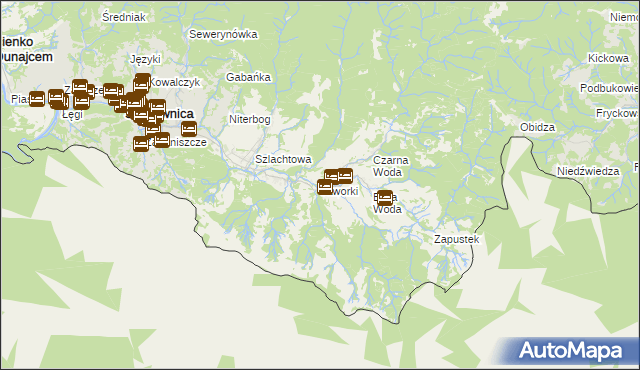 mapa Jaworki gmina Szczawnica, Jaworki gmina Szczawnica na mapie Targeo