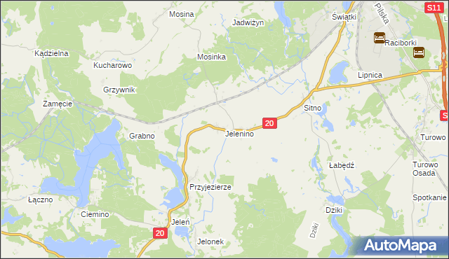 mapa Jelenino gmina Szczecinek, Jelenino gmina Szczecinek na mapie Targeo