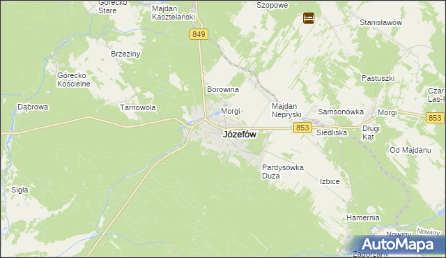 mapa Józefów powiat biłgorajski, Józefów powiat biłgorajski na mapie Targeo