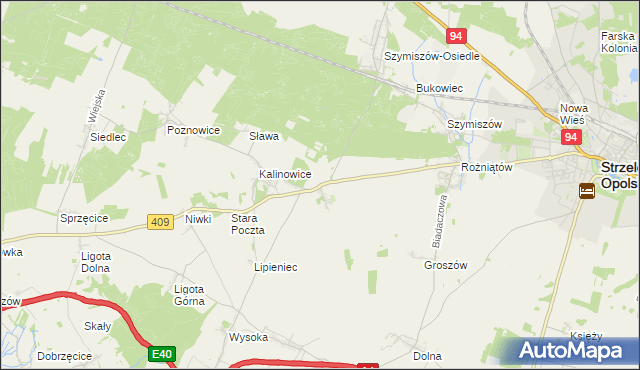 mapa Kalinów gmina Strzelce Opolskie, Kalinów gmina Strzelce Opolskie na mapie Targeo