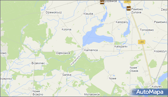 mapa Kamienica gmina Wągrowiec, Kamienica gmina Wągrowiec na mapie Targeo