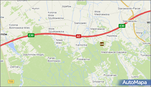 mapa Kamionka gmina Wiskitki, Kamionka gmina Wiskitki na mapie Targeo