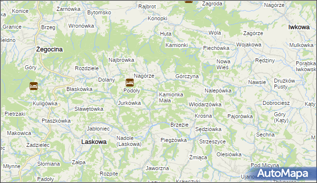 mapa Kamionka Mała gmina Laskowa, Kamionka Mała gmina Laskowa na mapie Targeo