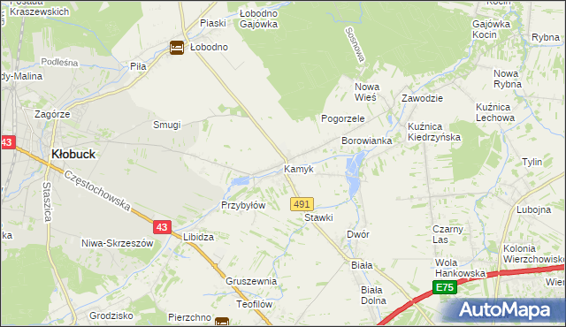 mapa Kamyk gmina Kłobuck, Kamyk gmina Kłobuck na mapie Targeo