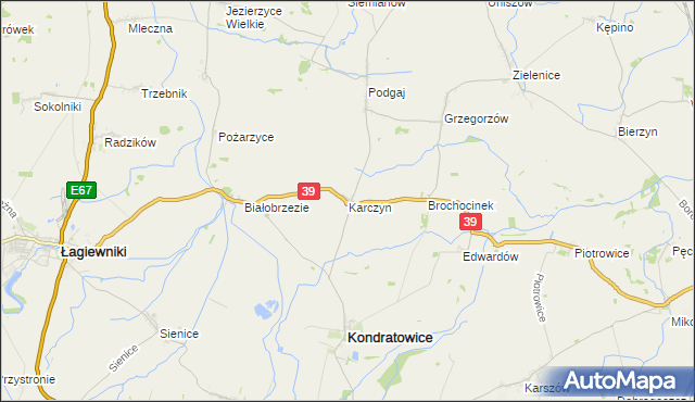 mapa Karczyn gmina Kondratowice, Karczyn gmina Kondratowice na mapie Targeo