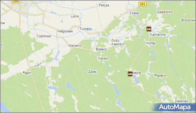 mapa Karwin gmina Drezdenko, Karwin gmina Drezdenko na mapie Targeo