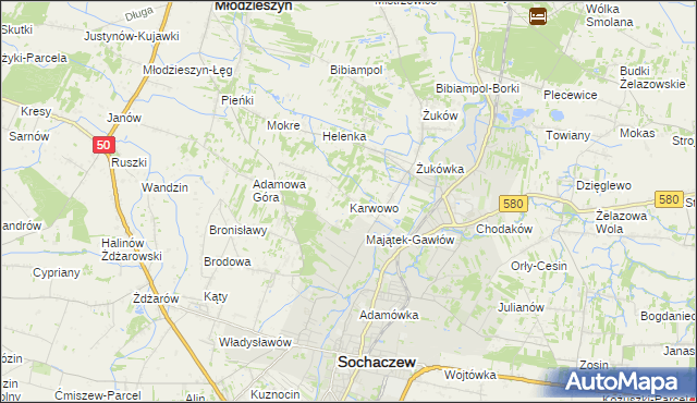 mapa Karwowo gmina Sochaczew, Karwowo gmina Sochaczew na mapie Targeo