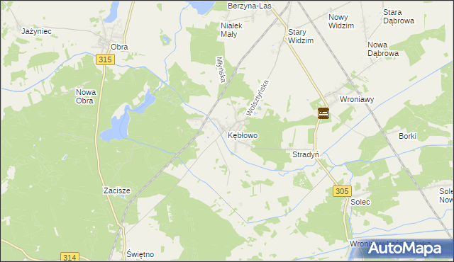 mapa Kębłowo gmina Wolsztyn, Kębłowo gmina Wolsztyn na mapie Targeo