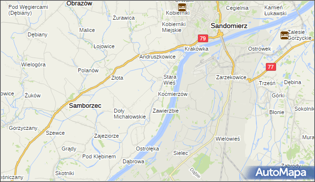 mapa Koćmierzów, Koćmierzów na mapie Targeo