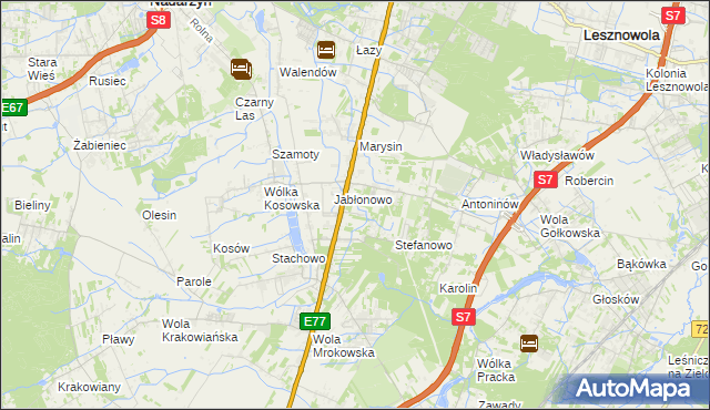 mapa Kolonia Warszawska gmina Lesznowola, Kolonia Warszawska gmina Lesznowola na mapie Targeo