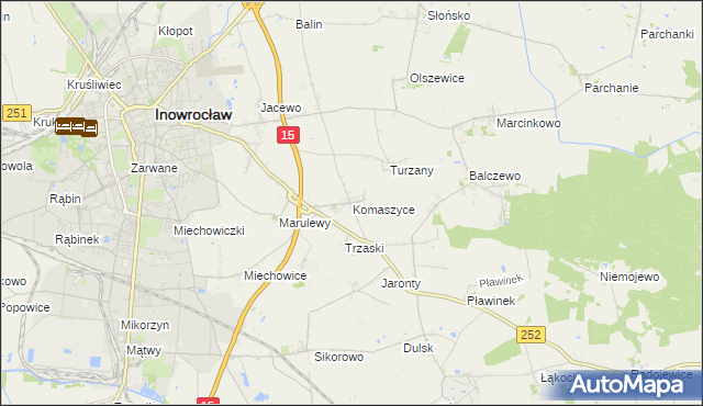 mapa Komaszyce gmina Inowrocław, Komaszyce gmina Inowrocław na mapie Targeo