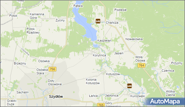 mapa Korytnica gmina Szydłów, Korytnica gmina Szydłów na mapie Targeo