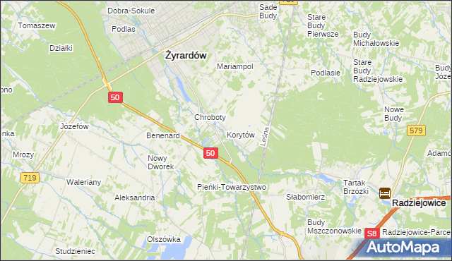 mapa Korytów gmina Radziejowice, Korytów gmina Radziejowice na mapie Targeo
