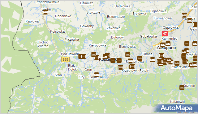 mapa Kościelisko, Kościelisko na mapie Targeo