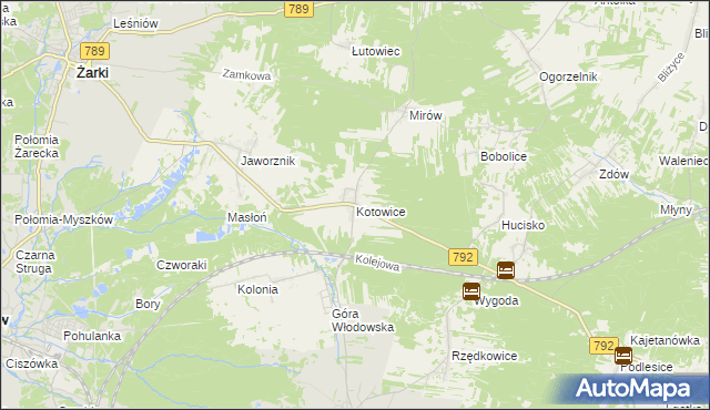 mapa Kotowice gmina Żarki, Kotowice gmina Żarki na mapie Targeo