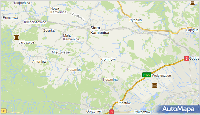 mapa Kromnów gmina Stara Kamienica, Kromnów gmina Stara Kamienica na mapie Targeo