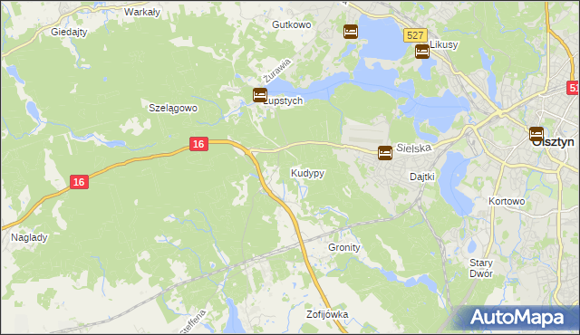 mapa Kudypy gmina Gietrzwałd, Kudypy gmina Gietrzwałd na mapie Targeo