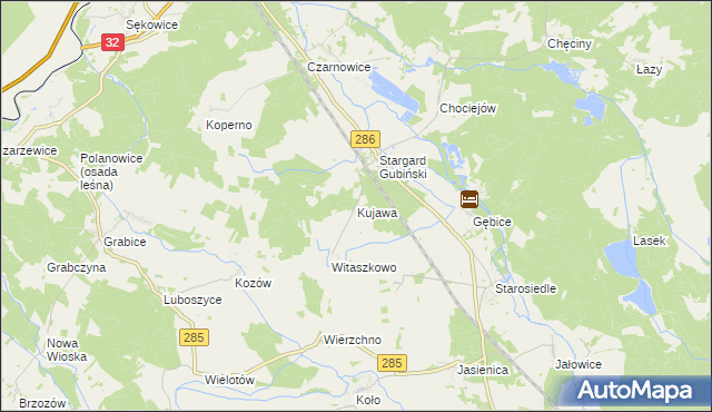 mapa Kujawa gmina Gubin, Kujawa gmina Gubin na mapie Targeo