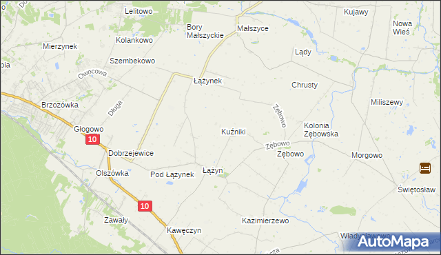 mapa Kuźniki gmina Obrowo, Kuźniki gmina Obrowo na mapie Targeo