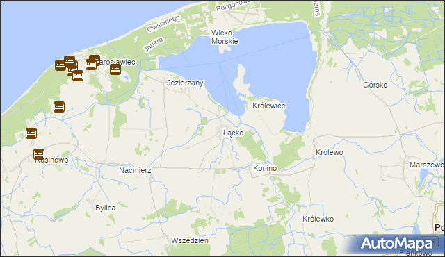 mapa Łącko gmina Postomino, Łącko gmina Postomino na mapie Targeo