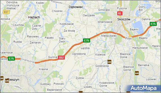 mapa Łączka gmina Dębowiec, Łączka gmina Dębowiec na mapie Targeo