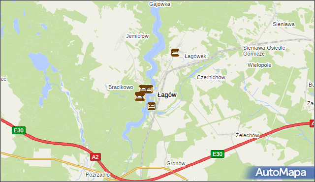 mapa Łagów powiat świebodziński, Łagów powiat świebodziński na mapie Targeo