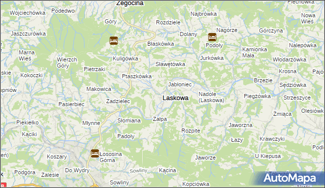 mapa Laskowa powiat limanowski, Laskowa powiat limanowski na mapie Targeo