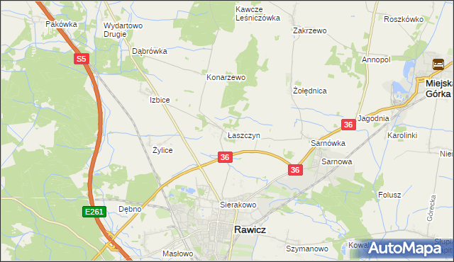 mapa Łaszczyn gmina Rawicz, Łaszczyn gmina Rawicz na mapie Targeo