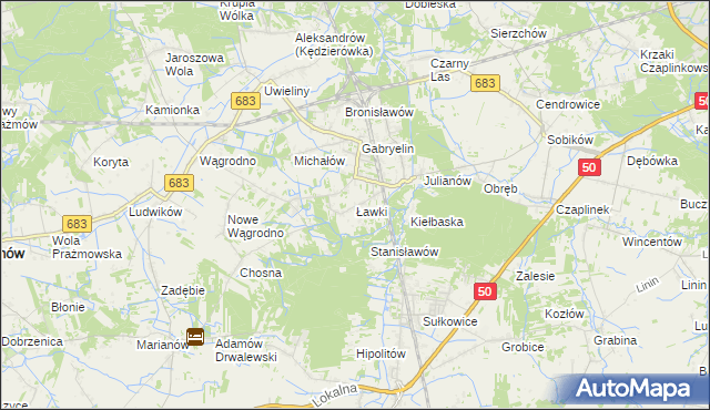 mapa Ławki gmina Prażmów, Ławki gmina Prażmów na mapie Targeo
