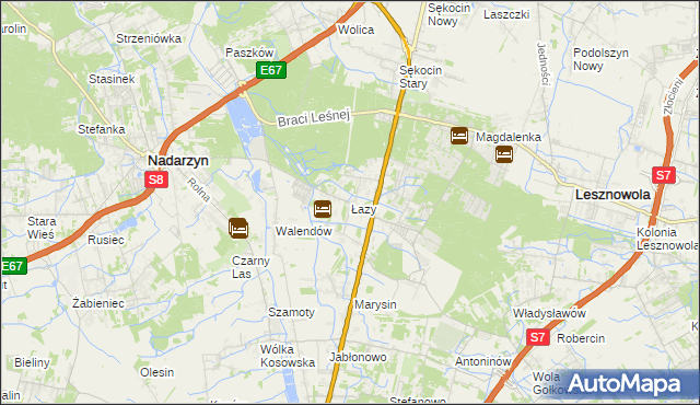 mapa Łazy gmina Lesznowola, Łazy gmina Lesznowola na mapie Targeo