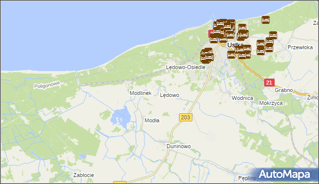 mapa Lędowo gmina Ustka, Lędowo gmina Ustka na mapie Targeo