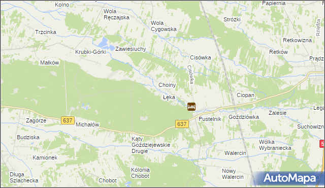 mapa Łęka gmina Stanisławów, Łęka gmina Stanisławów na mapie Targeo