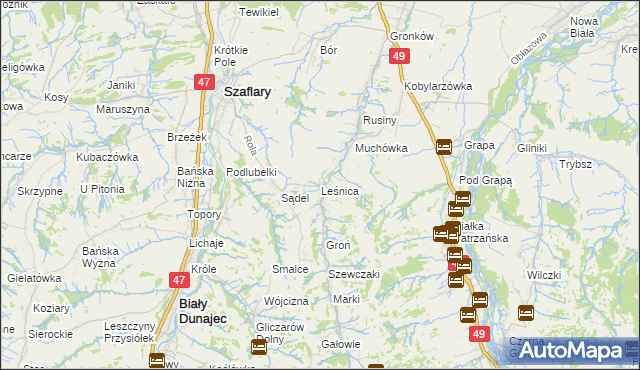 mapa Leśnica gmina Bukowina Tatrzańska, Leśnica gmina Bukowina Tatrzańska na mapie Targeo