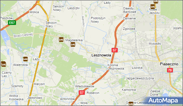 mapa Lesznowola powiat piaseczyński, Lesznowola powiat piaseczyński na mapie Targeo