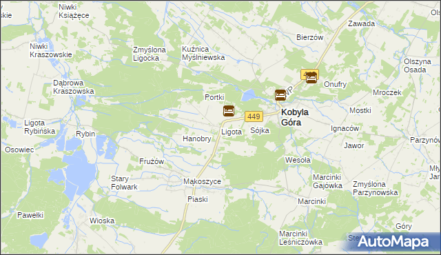 mapa Ligota gmina Kobyla Góra, Ligota gmina Kobyla Góra na mapie Targeo